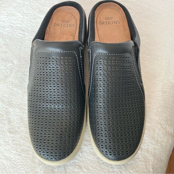 Earth Origins Laser Cut Emilia Slip-On Leather Comfort Mule Clog Black Sz 7.5 - Picture 2 of 12